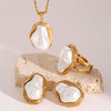 Wholesale Stainless Steel Jewelry With Pearl Exaggerated Ring Necklace And Ear Studs Geometric Style With Electroplating