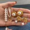 Wholesale Stainless Steel Jewelry With Pearl Necklace And Exaggerated Flower Earrings Geometric Pattern Electroplating Process For Women