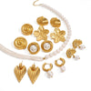 Wholesale Stainless Steel Jewelry With Pearl Necklace And Exaggerated Flower Earrings Geometric Pattern Electroplating Process For Women