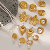 Wholesale Stainless Steel Jewelry With Pearl Necklace And Exaggerated Flower Earrings Geometric Pattern Electroplating Process For Women