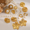 Wholesale Stainless Steel Jewelry With Pearl Necklace And Exaggerated Flower Earrings Geometric Pattern Electroplating Process For Women