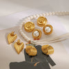 Wholesale Stainless Steel Jewelry With Pearl Necklace And Exaggerated Flower Earrings Geometric Pattern Electroplating Process For Women