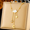 Wholesale Stainless Steel Jewelry With Star Shape And Geometric Pattern Long Tassel Earrings And Necklace Electroplated For Women