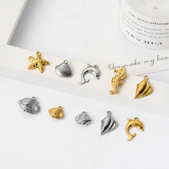 Wholesale Stainless Steel Jewelry With Starfish Dolphin Seahorse Shell Pendant Electroplated Marine Series