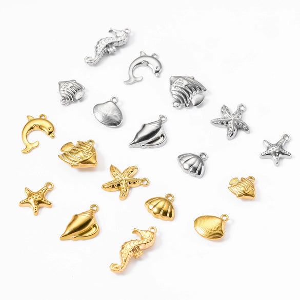 Wholesale Stainless Steel Jewelry With Starfish Dolphin Seahorse Shell Pendant Electroplated Marine Series