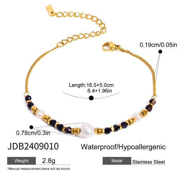 Wholesale Stainless Steel Jewelry Women's Original Design Geometric Fashion Bracelet With Pearl Inlaid Natural Stone And Electroplating Treatment