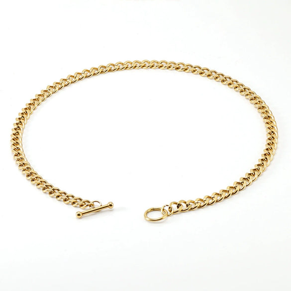 Wholesale 316L Stainless Steel Joker Cuban Chain Bracelet Necklace With Ot Buckle And Geometric Pattern 18K Gold Finished By Electroplating