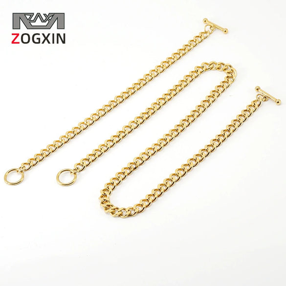 Wholesale 316L Stainless Steel Joker Cuban Chain Bracelet Necklace With Ot Buckle And Geometric Pattern 18K Gold Finished By Electroplating