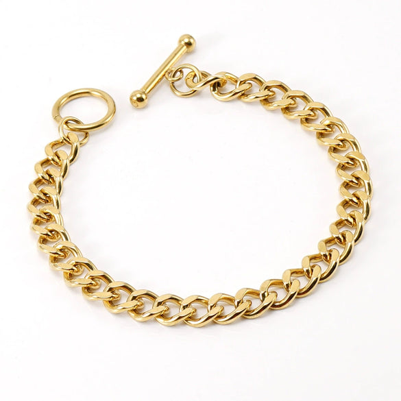 Wholesale 316L Stainless Steel Joker Cuban Chain Bracelet Necklace With Ot Buckle And Geometric Pattern 18K Gold Finished By Electroplating