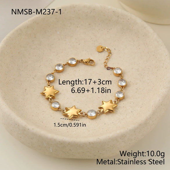 Wholesale Stainless Steel 18K Electroplated Geometric Love Heart Star Zircon Bracelet For Women Fashion Jewelry