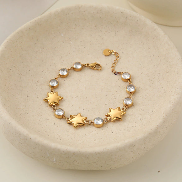 Wholesale Stainless Steel 18K Electroplated Geometric Love Heart Star Zircon Bracelet For Women Fashion Jewelry
