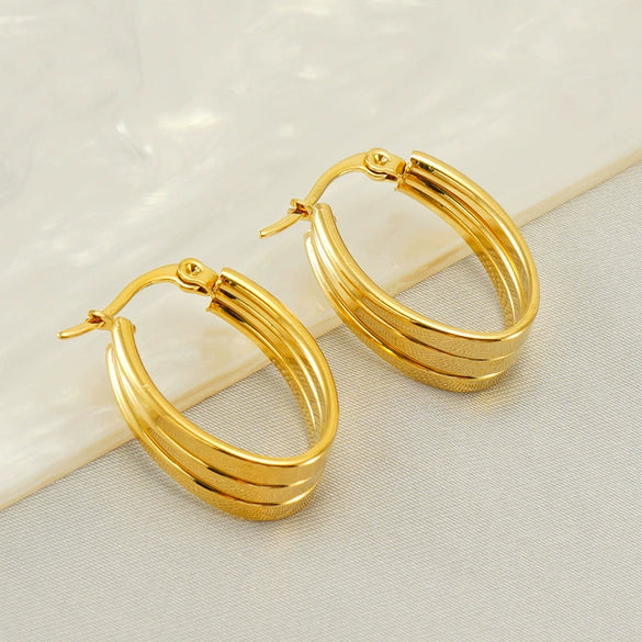 Wholesale Stainless Steel 18K Electroplated Geometric Women's Ring And Earrings Jewelry