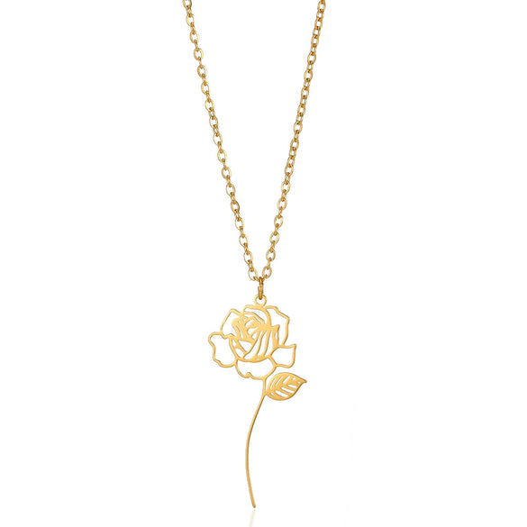 Wholesale Stainless Steel 18K Electroplated Letter Number Text Pattern Flower Pendant Necklace Jewelry