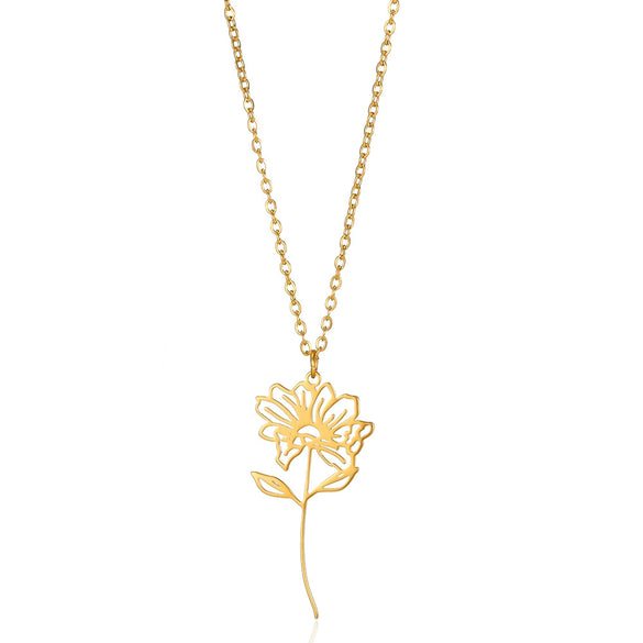 Wholesale Stainless Steel 18K Electroplated Letter Number Text Pattern Flower Pendant Necklace Jewelry