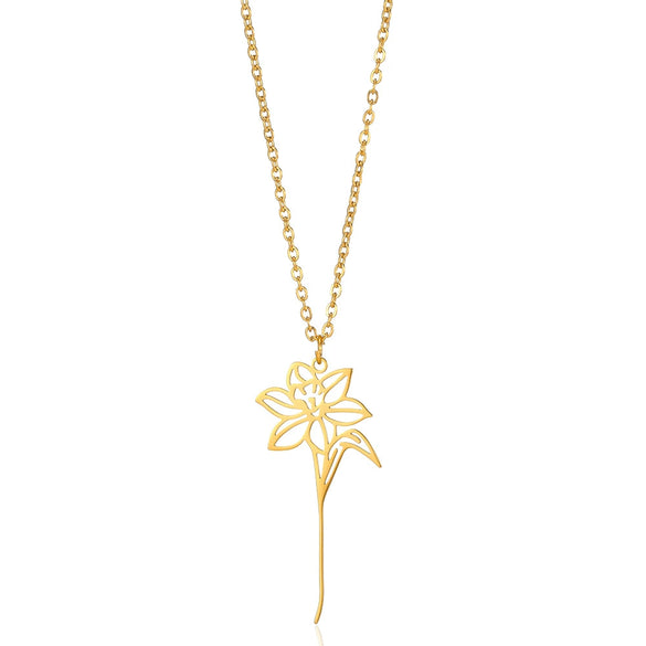 Wholesale Stainless Steel 18K Electroplated Letter Number Text Pattern Flower Pendant Necklace Jewelry