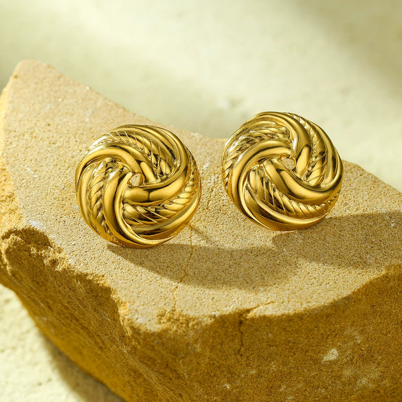 Wholesale Stainless Steel 18K Electroplated Simple Style Women's Earrings With Threaded Cut Out Braided Texture