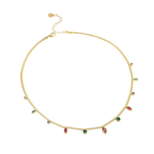 Wholesale Stainless Steel 18K Geometric Oval Zircon Tassel Women's Necklace With Electroplating