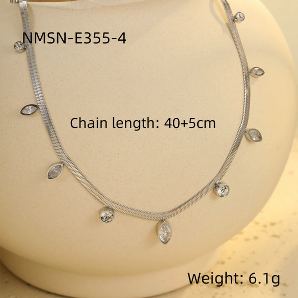 Wholesale Stainless Steel 18K Geometric Oval Zircon Tassel Women's Necklace With Electroplating