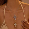 Wholesale Stainless Steel 18K Gold Colored Diamond Encrusted Geometric Pattern Cross Pendant Necklace For Women With Electroplating
