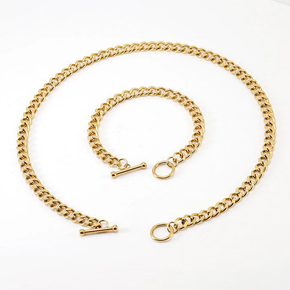 Wholesale Stainless Steel 18K Gold Electroplated Cuban Chain Men's All Match Bracelet Necklace Jewelry