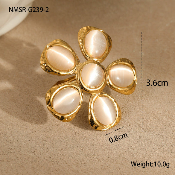 Wholesale Stainless Steel 18K Gold Electroplated Flower Shaped Hammered Earrings For Women