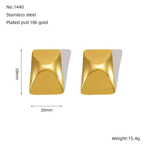 Wholesale 316L Stainless Steel 18K Gold Electroplated Geometric Rectangular Concaveconvex Square Earrings
