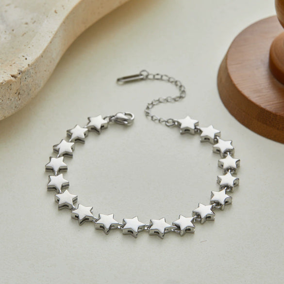 Wholesale Stainless Steel 18K Gold Electroplated Geometric Star Chain Bracelet For Women Light Luxury Highend Jewelry