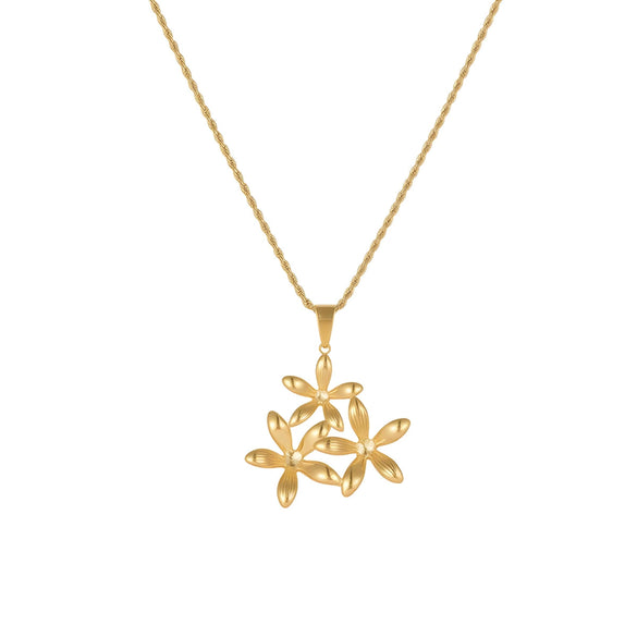 Wholesale Stainless Steel 18K Gold Electroplated Geometric Threedimensional Hollow Flower Pendant Necklace For Women