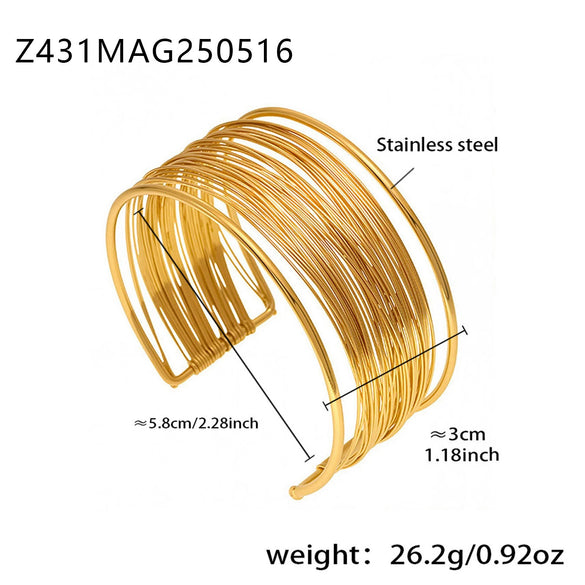 Wholesale Stainless Steel 18K Gold Electroplated Geometric Wide Bracelet Fashion Accessories