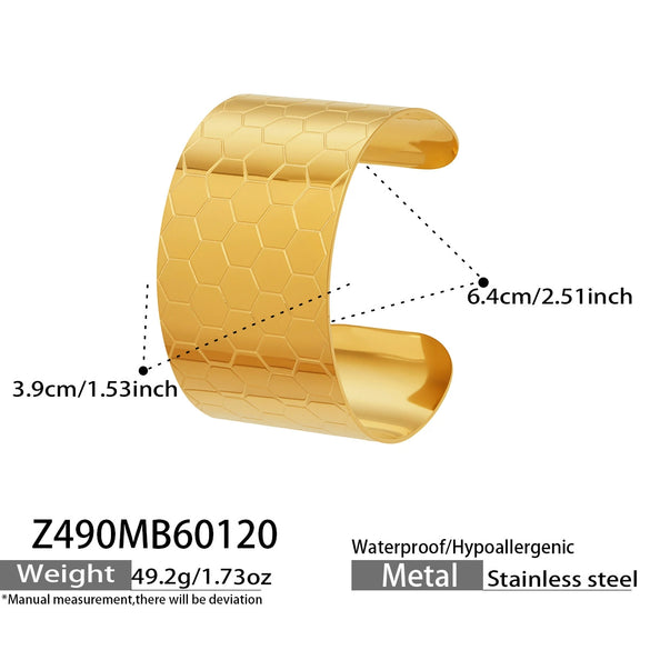 Wholesale Stainless Steel 18K Gold Electroplated Geometric Wide Bracelet Fashion Accessories