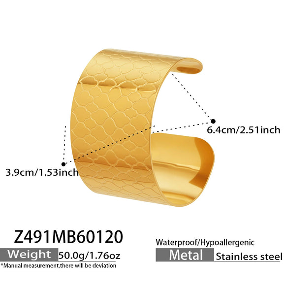 Wholesale Stainless Steel 18K Gold Electroplated Geometric Wide Bracelet Fashion Accessories