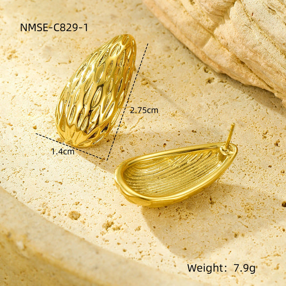 Wholesale Stainless Steel 18K Gold Electroplated Retro Irregular Water Drop Texture Women's Earrings