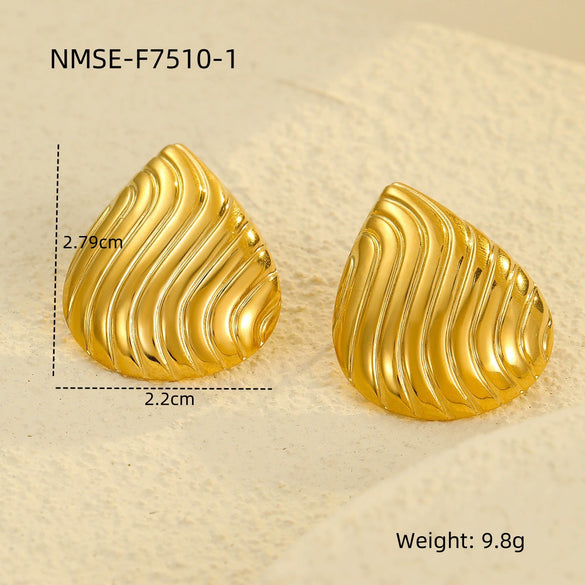 Wholesale Stainless Steel 18K Gold Electroplated Retro Irregular Water Drop Texture Women's Earrings