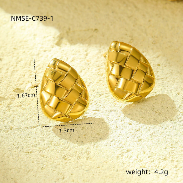 Wholesale Stainless Steel 18K Gold Electroplated Retro Irregular Water Drop Texture Women's Earrings