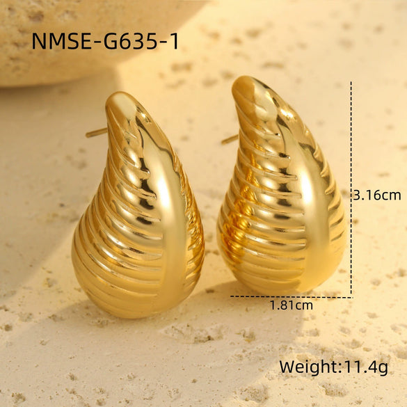 Wholesale Stainless Steel 18K Gold Electroplated Retro Irregular Water Drop Texture Women's Earrings