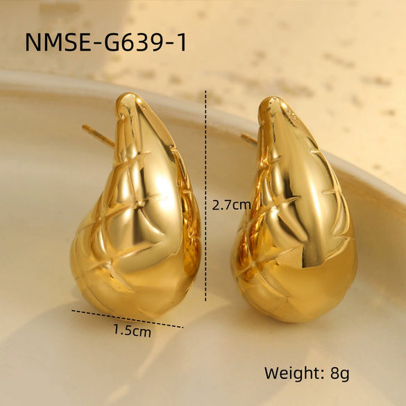 Wholesale Stainless Steel 18K Gold Electroplated Retro Irregular Water Drop Texture Women's Earrings