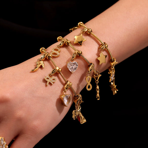 Wholesale 316L Stainless Steel 18K Gold Electroplated 8Shaped Heart Geometric Pattern Pendant Bracelet For Women