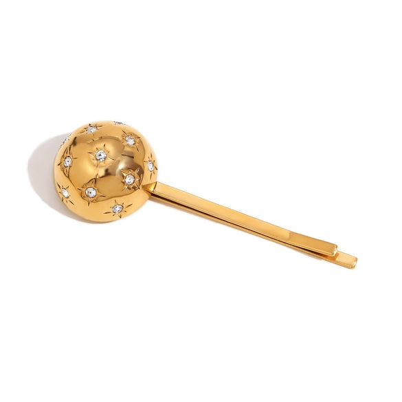 Wholesale Stainless Steel 18K Gold Electroplated Spherical Eightpointed Star Stereo Style Hair Clip For Women