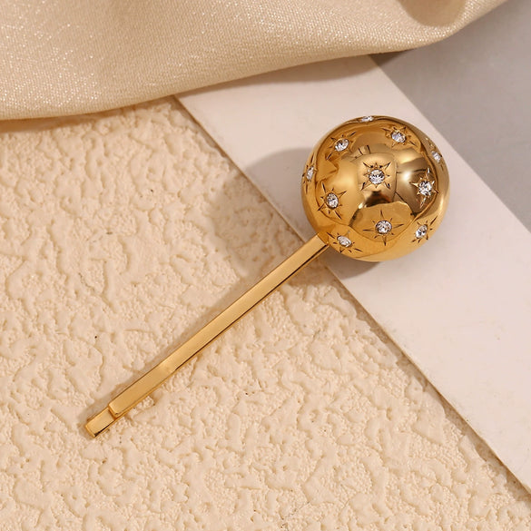Wholesale Stainless Steel 18K Gold Electroplated Spherical Eightpointed Star Stereo Style Hair Clip For Women