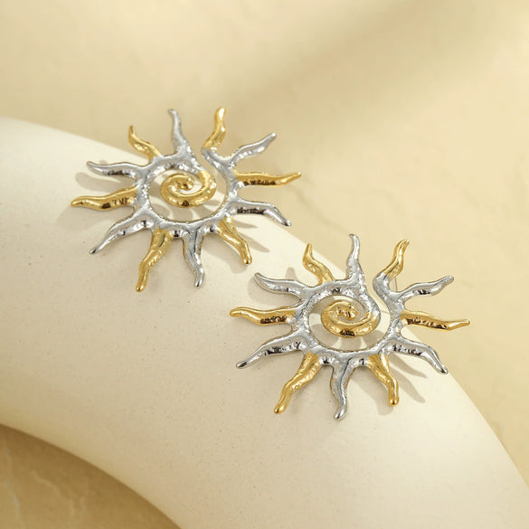 Wholesale Stainless Steel 18K Gold Electroplated Twisted Sun Flower Earrings For Women