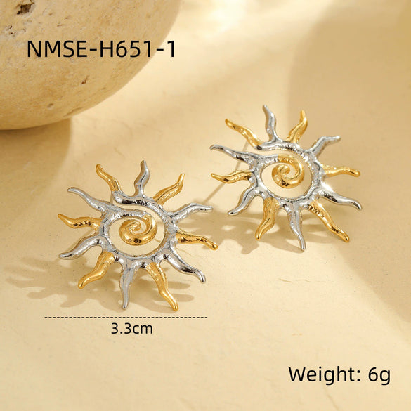 Wholesale Stainless Steel 18K Gold Electroplated Twisted Sun Flower Earrings For Women