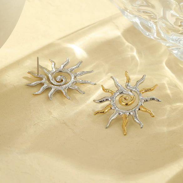 Wholesale Stainless Steel 18K Gold Electroplated Twisted Sun Flower Earrings For Women