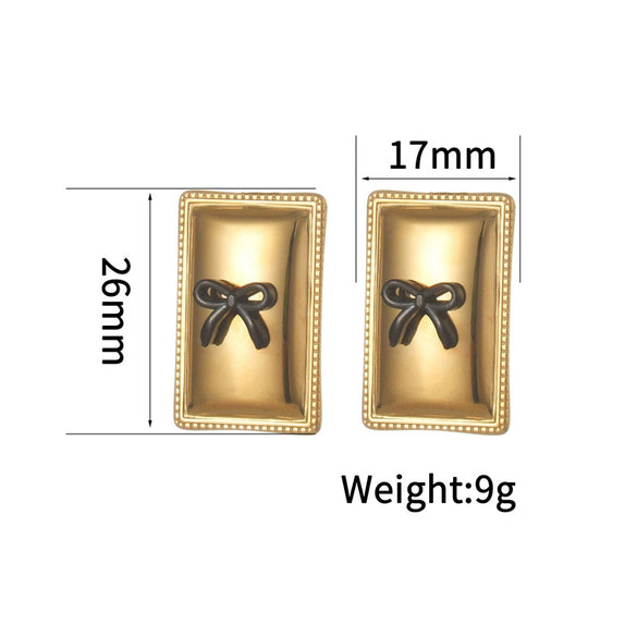 Wholesale Stainless Steel 18K Gold Geometric Square Bow Stud Earrings For Women With Electroplating Treatment