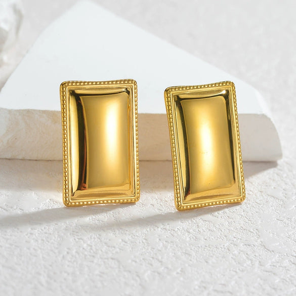 Wholesale Stainless Steel 18K Gold Geometric Square Bow Stud Earrings For Women With Electroplating Treatment