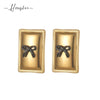 Wholesale Stainless Steel 18K Gold Geometric Square Bow Stud Earrings For Women With Electroplating Treatment