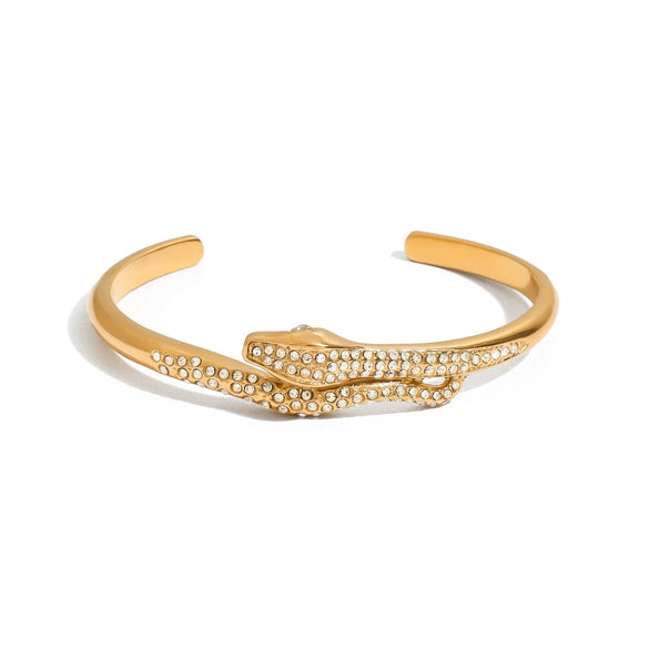 Wholesale Stainless Steel 18K Gold Inlaid Zirconium Snake Open Bracelet Electroplated Nonfading Jewelry