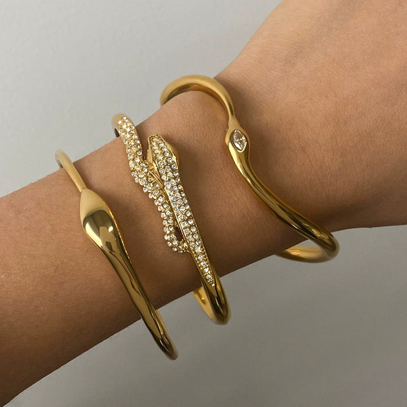 Wholesale Stainless Steel 18K Gold Inlaid Zirconium Snake Open Bracelet Electroplated Nonfading Jewelry