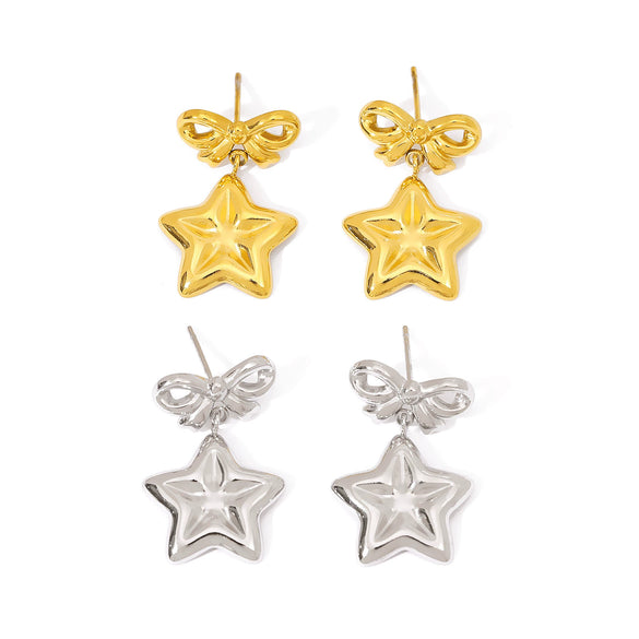 Wholesale Stainless Steel 18K Gold Plated Bow And Star Earrings For Women
