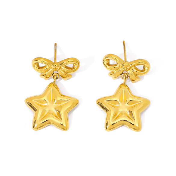 Wholesale Stainless Steel 18K Gold Plated Bow And Star Earrings For Women