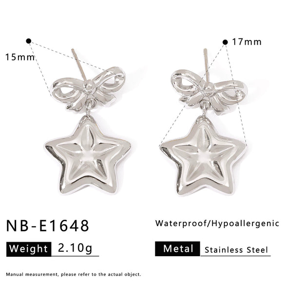 Wholesale Stainless Steel 18K Gold Plated Bow And Star Earrings For Women